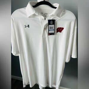 Men's Under Armour White Wisconsin Badgers Sideline Performance Polo